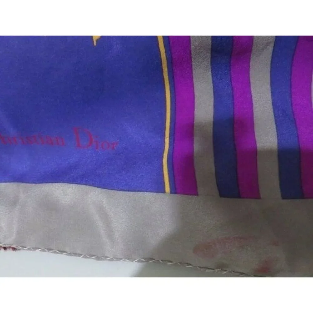 Christian Dior 100% silk scarf purple & pinks with white & yellow floral